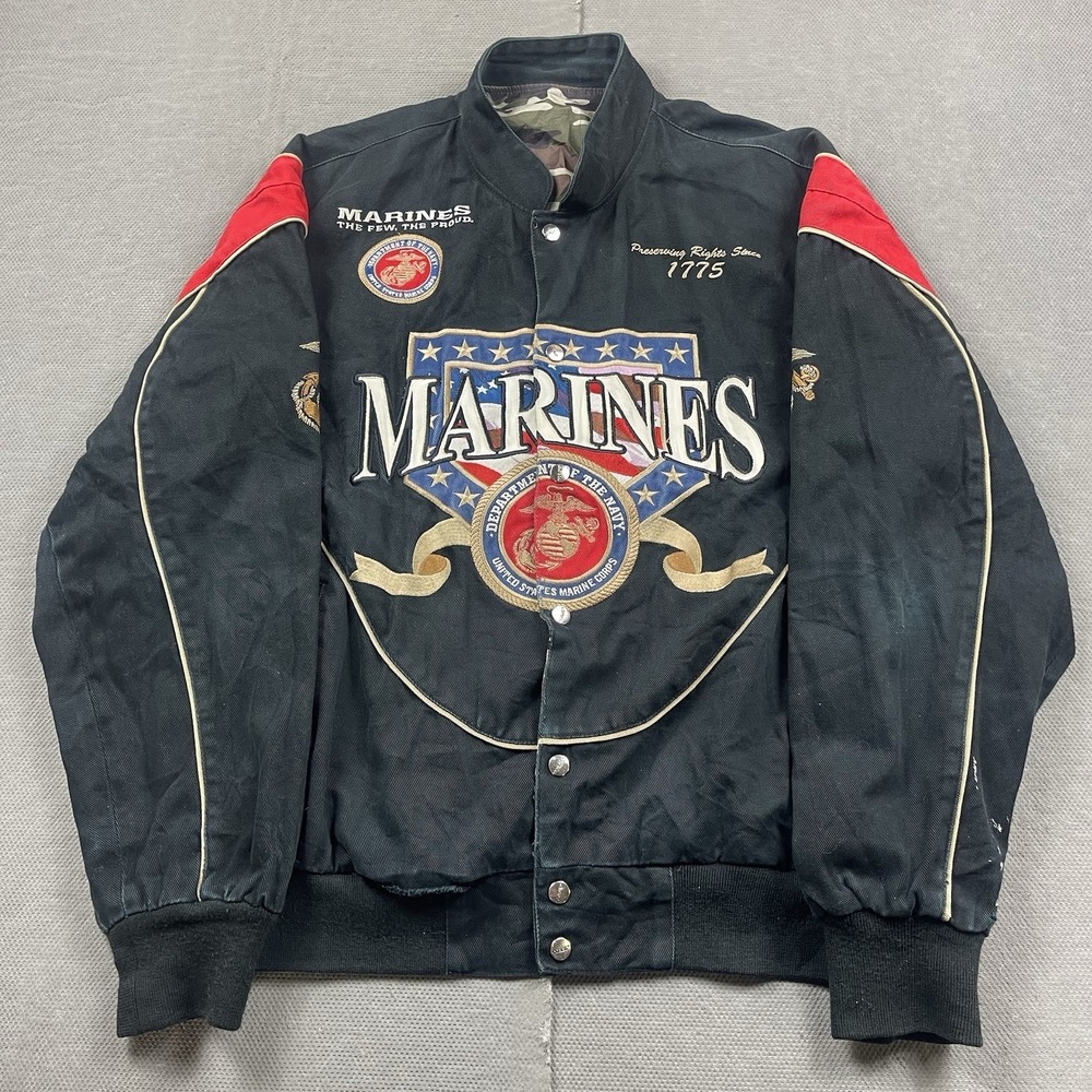 Coast Marines Jacket Mens Large Black‎ Embroidered Reversible Camo Navy Rare 90s